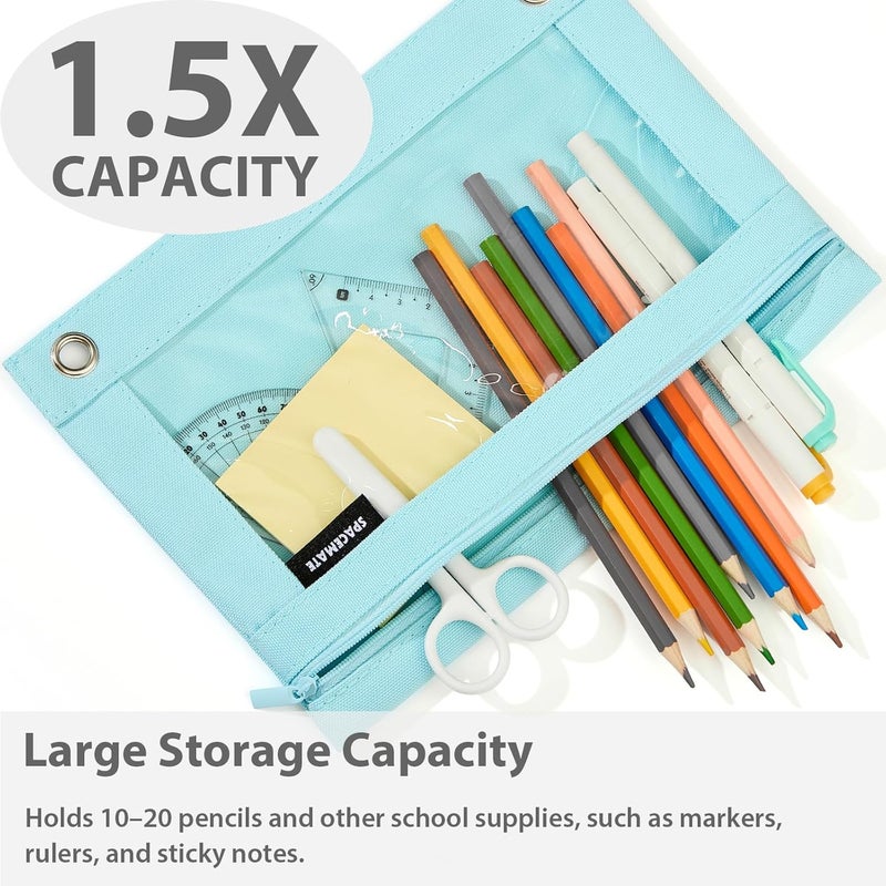 SPACEMATE 2 Pack Binder Pencil Pouch Case Box Bag for 3 Ring Binder School Supplies Girls Boys Kids, Clear Preppy Stuff Large Aesthetic Pen Organizer, Back to College Stationary, Eggshell Blue - Image 2